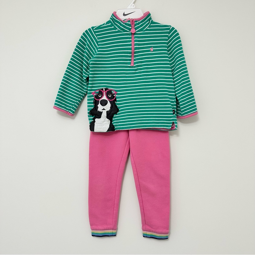 Joules Girls' size 6 2 Piece Set Green Dog Fairdale Half Zip Top + Pink Joggers